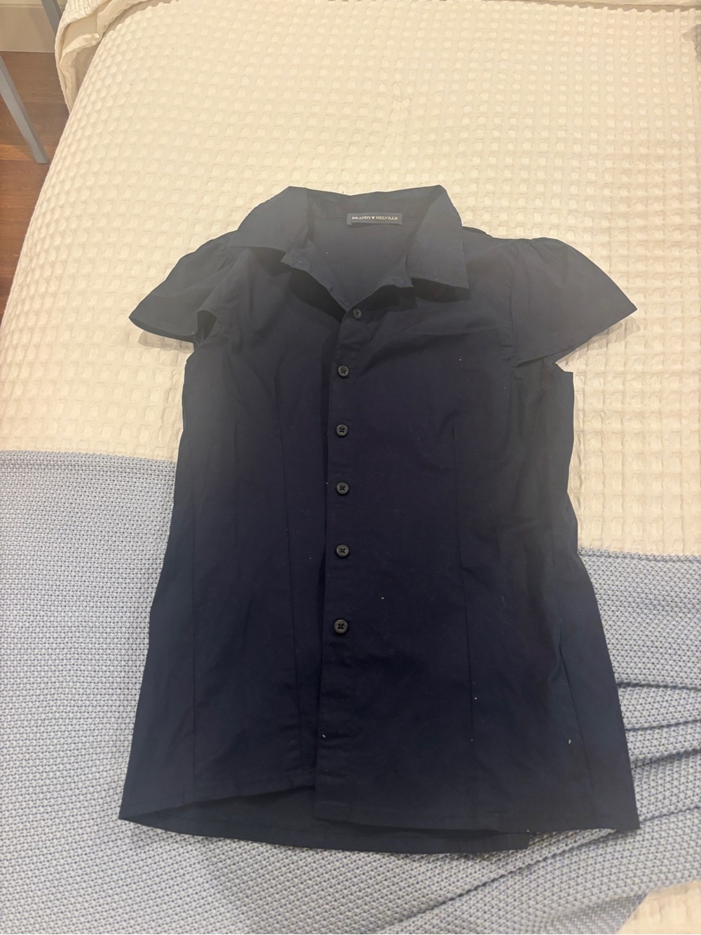 Brandy Melville Navy Short-Sleeve Button-Down Shirt